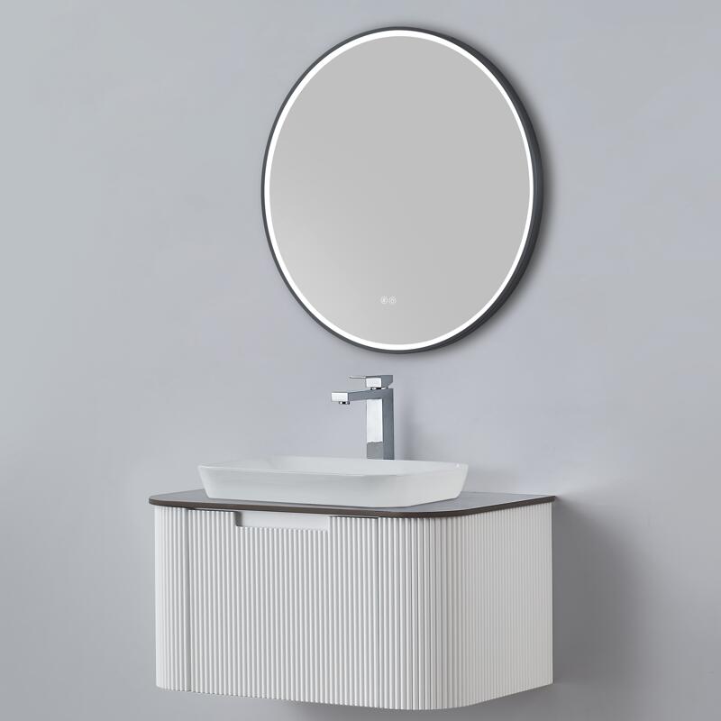 Curved Fluted Matte White waterproof Wall Hung Vanity