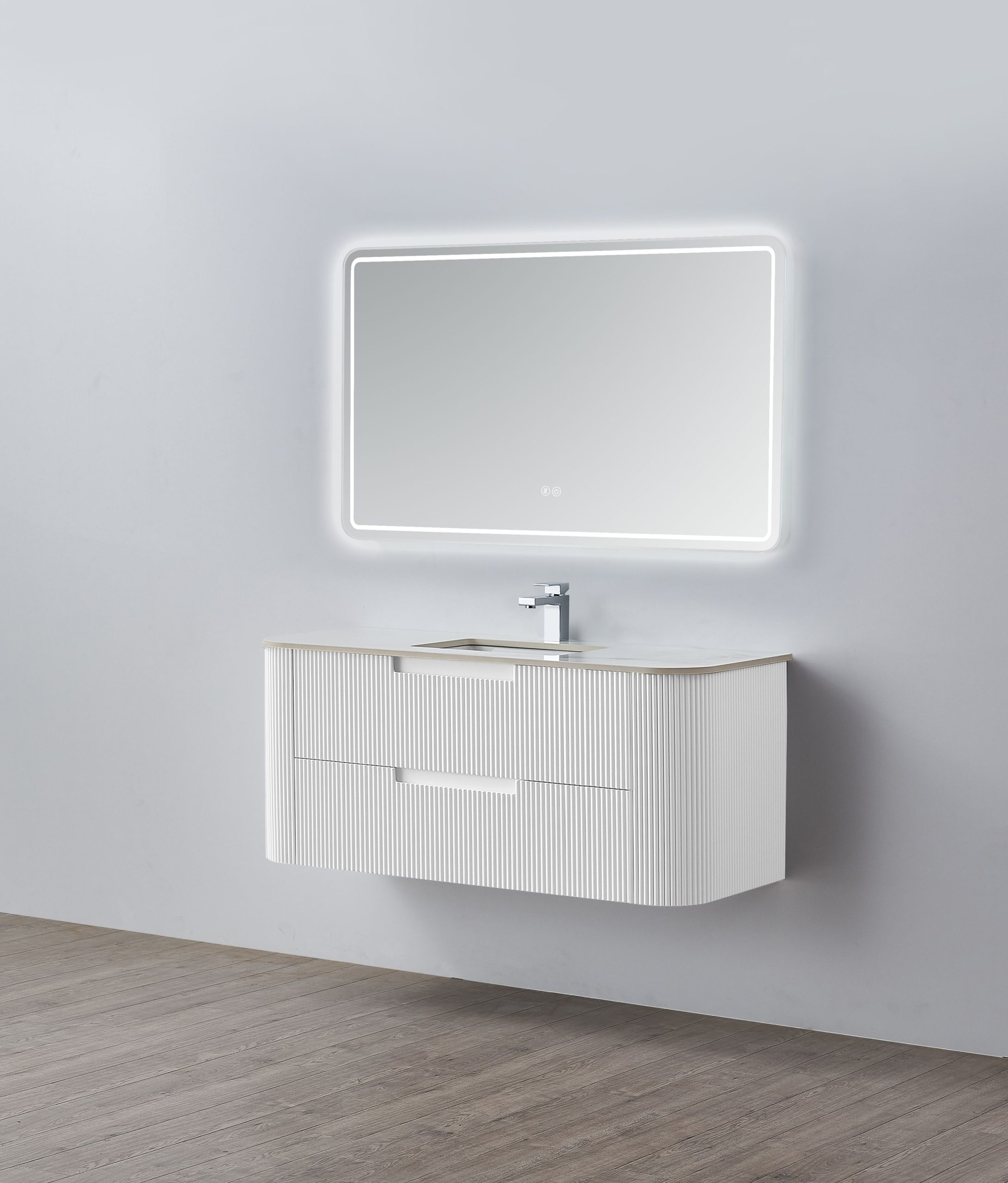 Curved Fluted Matte White waterproof Wall Hung Vanity