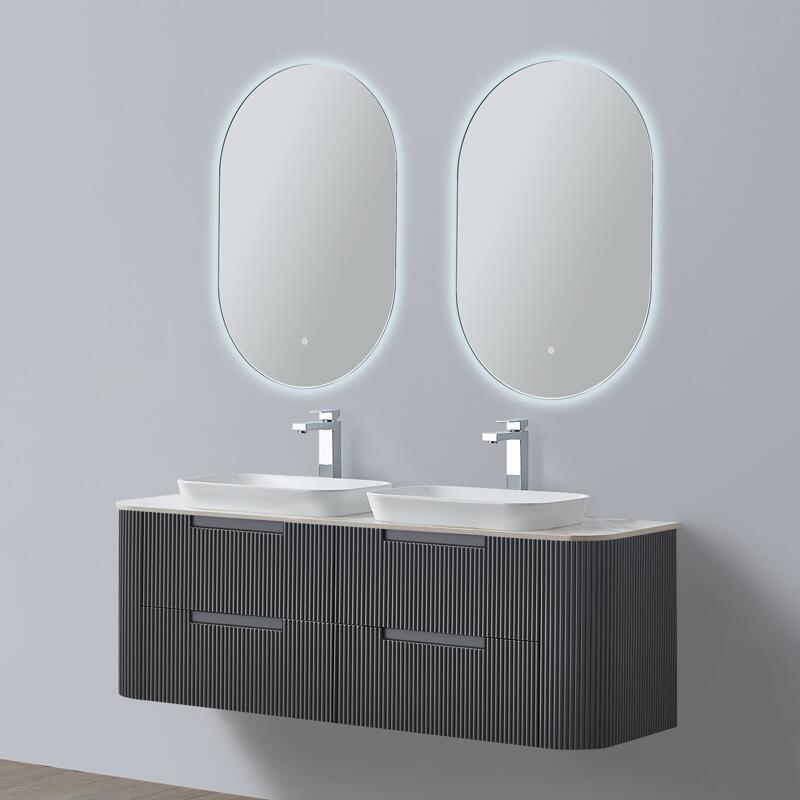 Curved fluted matte grey waterproof 1500mm wall hung vanity