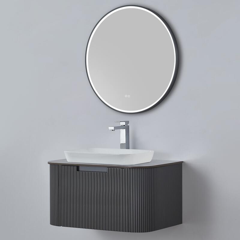 Curved fluted matte grey waterproof wall hung vanity