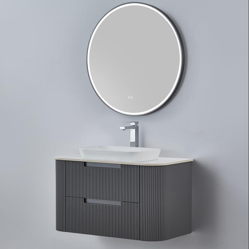 Curved fluted matte grey waterproof wall hung vanity
